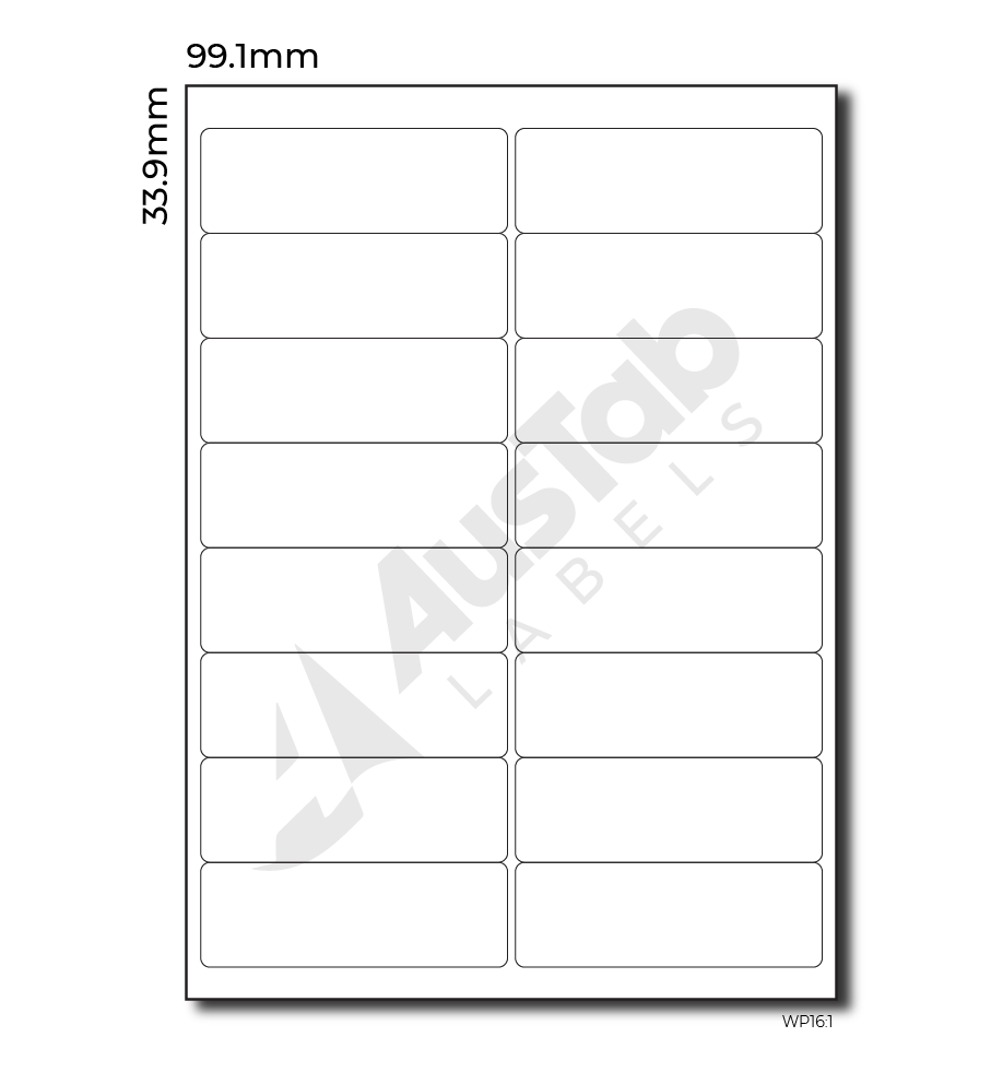 16 Labels per page – 99.1mm x 33.9mm | Austab Labels