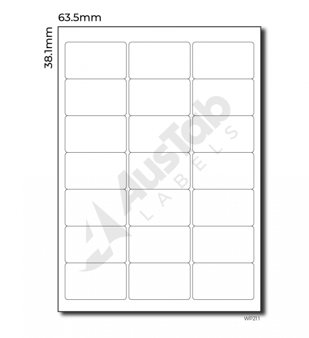 21 Labels per page – 63.5mm x 38.1mm | Austab Labels